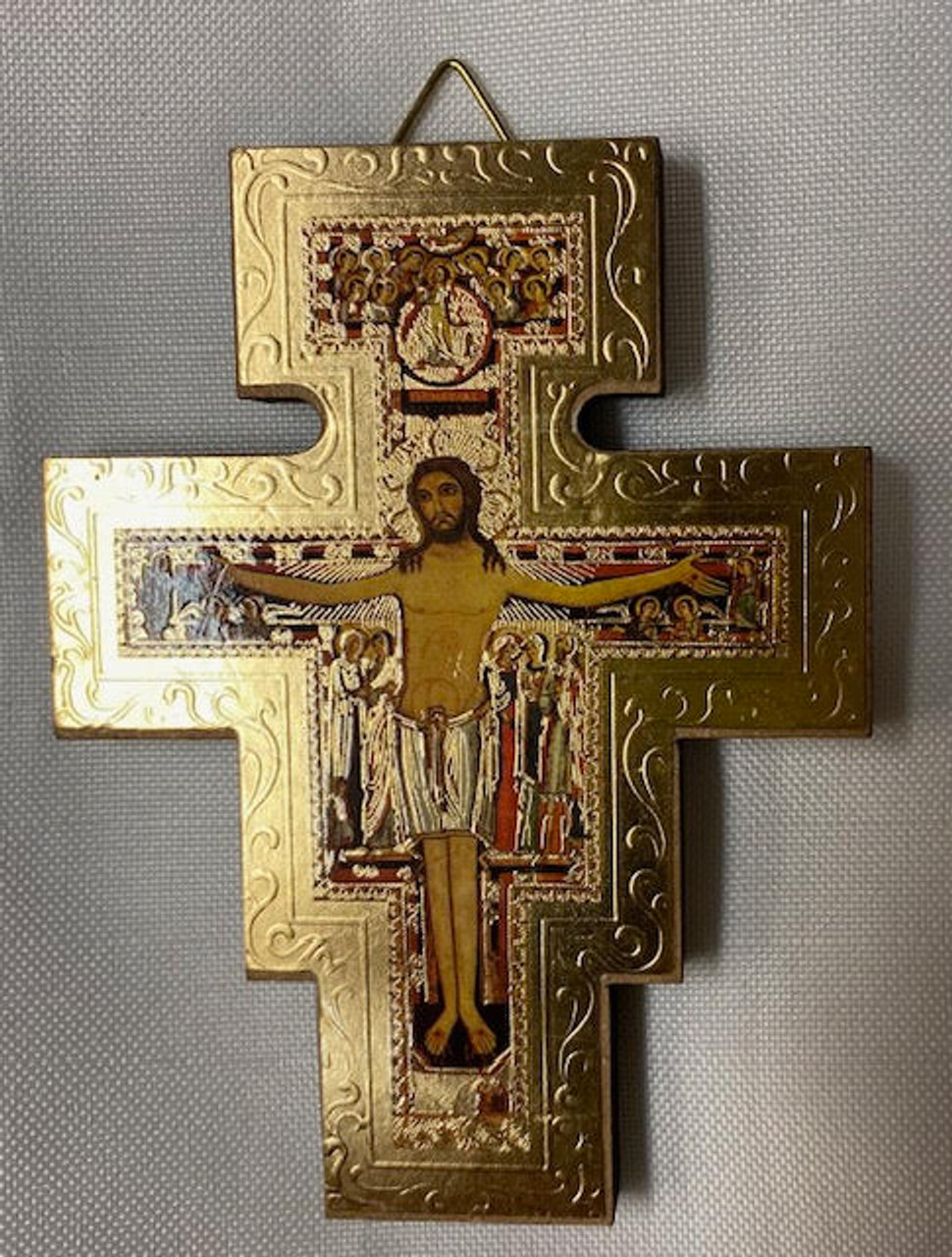 Stunning 3.75" Gold Border San Damiano Wall Crucifix - Made in Italy
