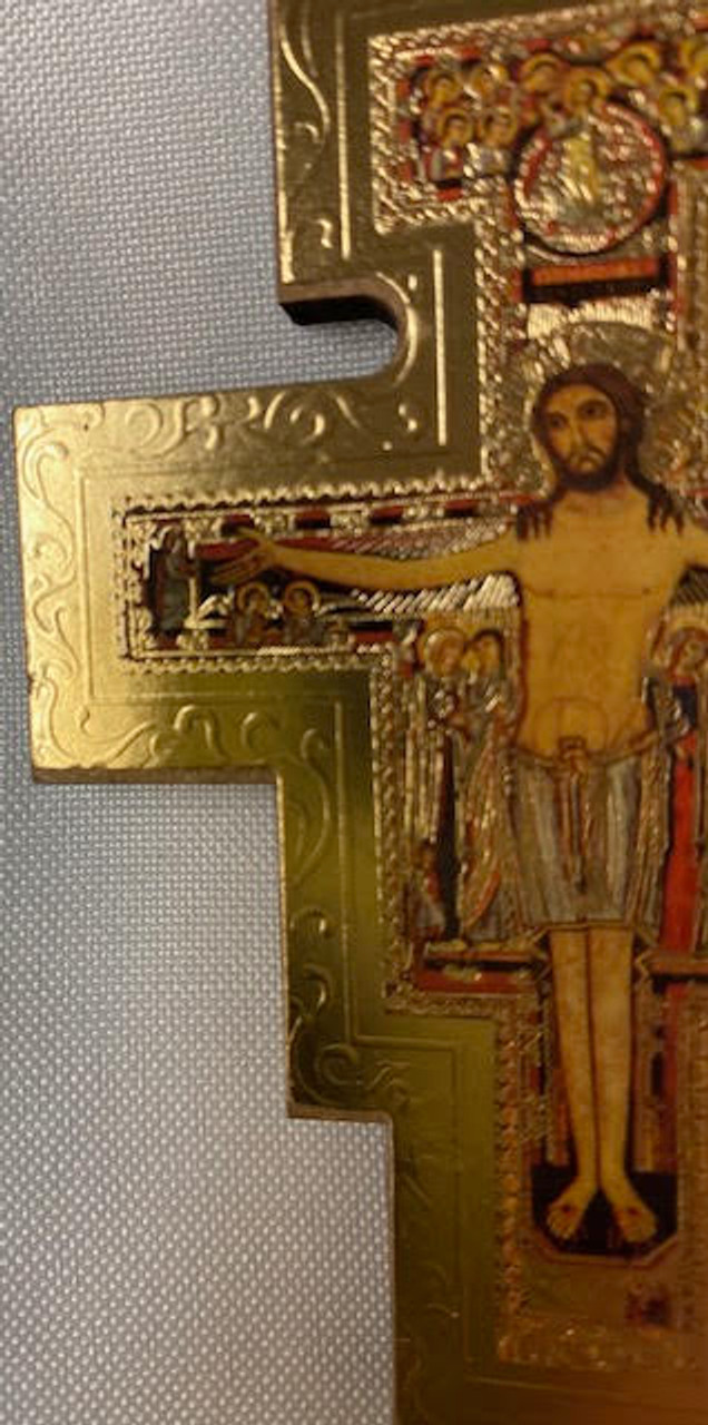 Stunning 3.75" Gold Border San Damiano Wall Crucifix - Made in Italy