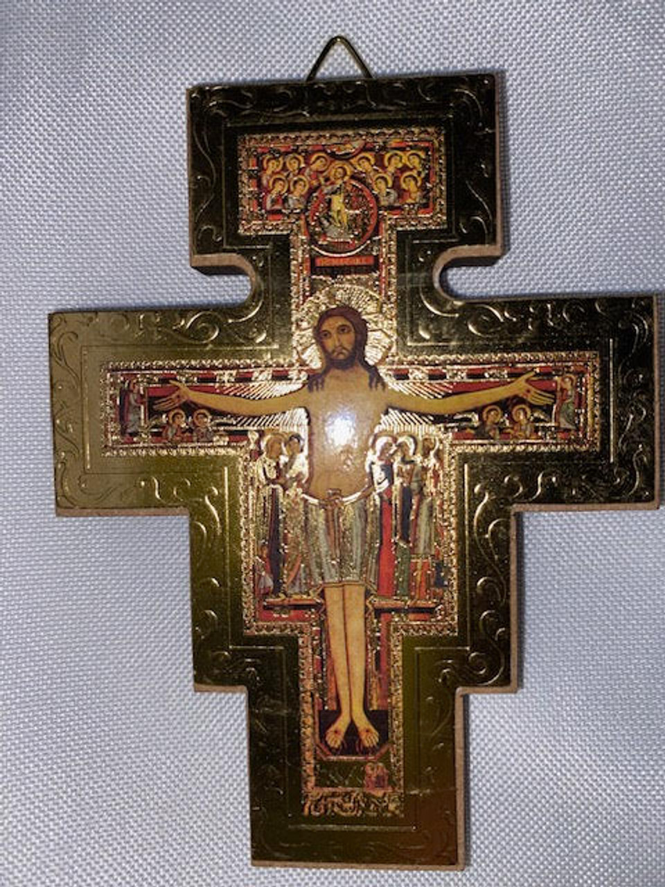 Stunning 3.75" Gold Border San Damiano Wall Crucifix - Made in Italy