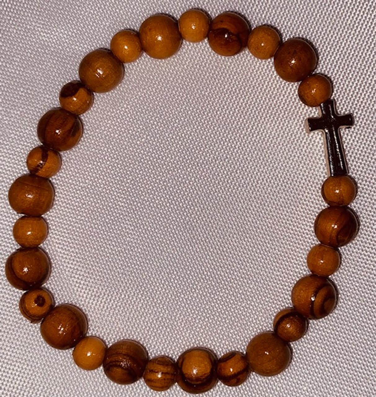 Olive Wood Bead  Stretch Bracelet with Cross from Holy Land - one size fits most