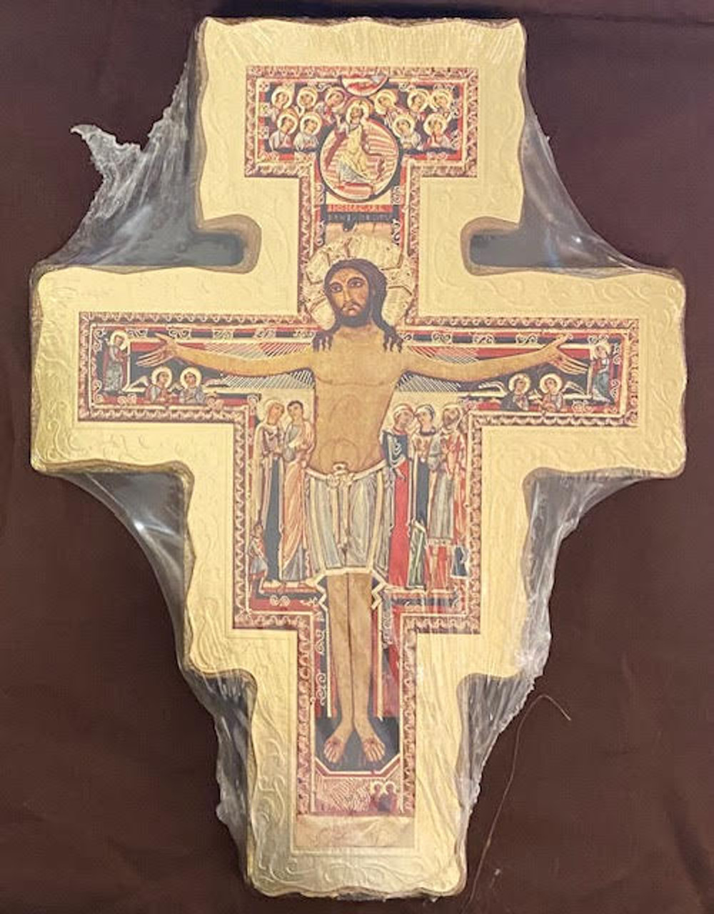 Stunning 9" San Damiano Wall Icon-Crucifix with Gold Scroll - Made in Italy Stunning 9" San Damiano Wall Icon-Crucifix with Gold Scroll - Made in Italy