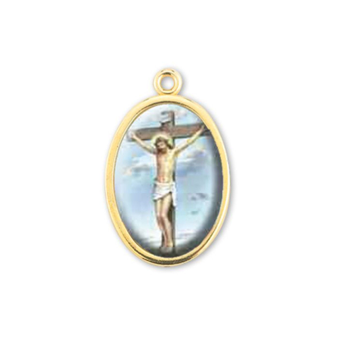 1" Crucifixion Gold Finish Picture Medal