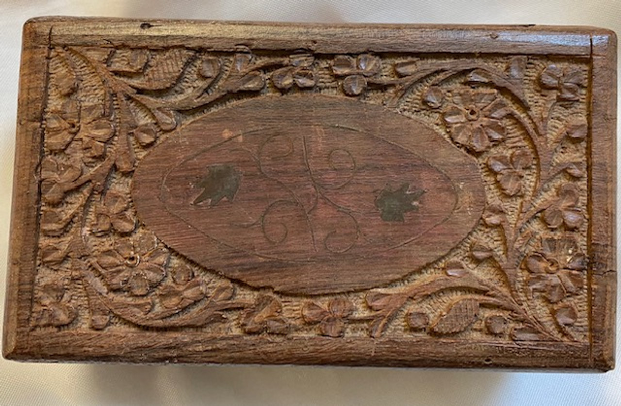 Set of 2!  Vintage Carved Box from India with Sleeping St. Joseph Statue