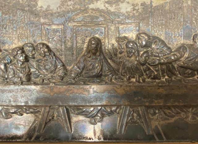 Rare Find! Vintage 16" x  10" 3D Last Supper With Gold Wood Frame and Velvet Mat