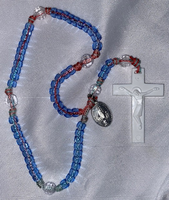 Red, White & Blue Plastic Rosary with Miraculous Medal