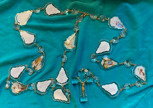 Large Vintage Wall Rosary - Acrylic - Each Mystery has description on reverse side