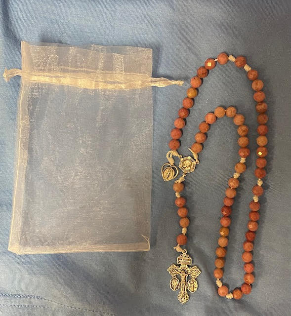 Genuine Faceted Rhodonite Rosary With Sterling Silver Centerpiece & Miraculous Medal