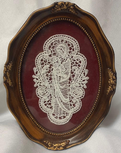 Framed Vintage Crocheted Marian Doily 