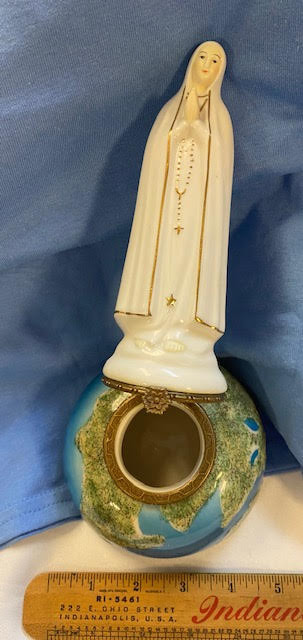 Our Lady of Fatima on Globe Statue made from quality porcelain ceramic From