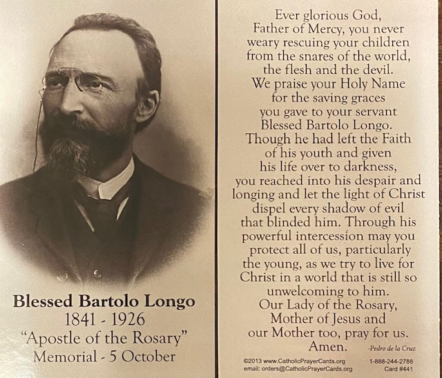 Blessed Bartolo Longo Prayer Card - Close Out
