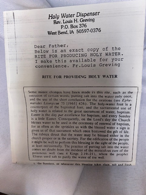 New/Unused Holy Water Dispenser - Sturdy Plastic with Rite for producing Holy Water