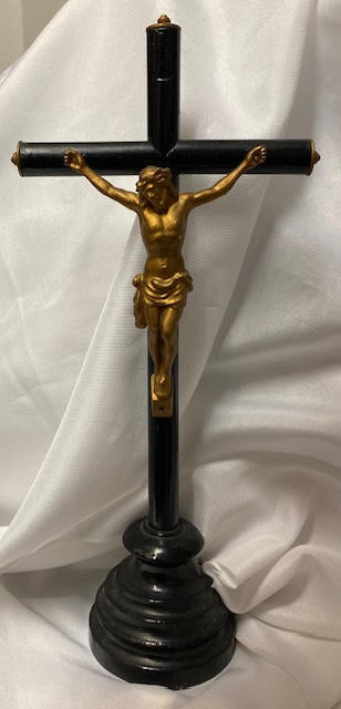 Vintage Black Wood Freestanding Crucifix -13"