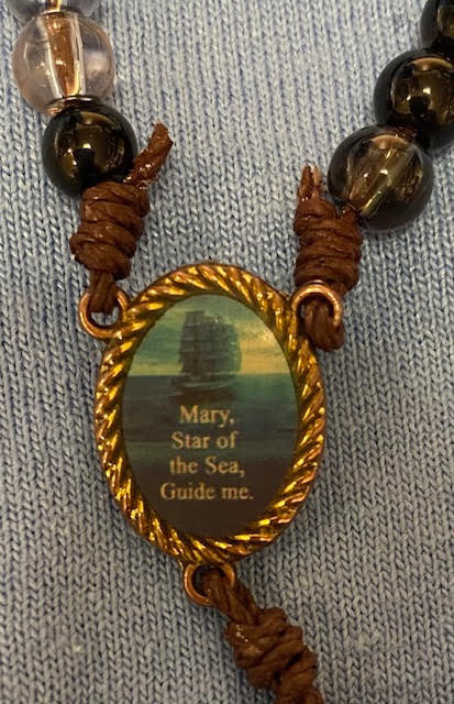 Mary Star of the Sea Vintage Rosary Beads/Centerpiece/Crucifix - Newly strung on Strong Brown Cord
