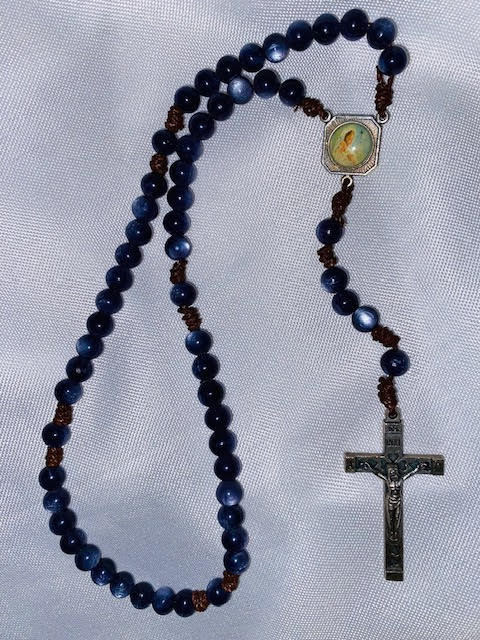 Vintage Iridescent Beads/Centerpiece/Crucifix Rosary Restrung with Strong Brown Cord 