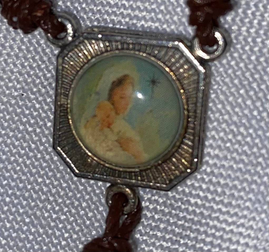 Vintage Iridescent Beads/Centerpiece/Crucifix Rosary Restrung with Strong Brown Cord 