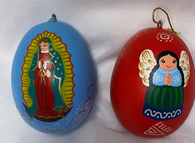 Vintage Set of 2 Hand Painted Metal Ornaments