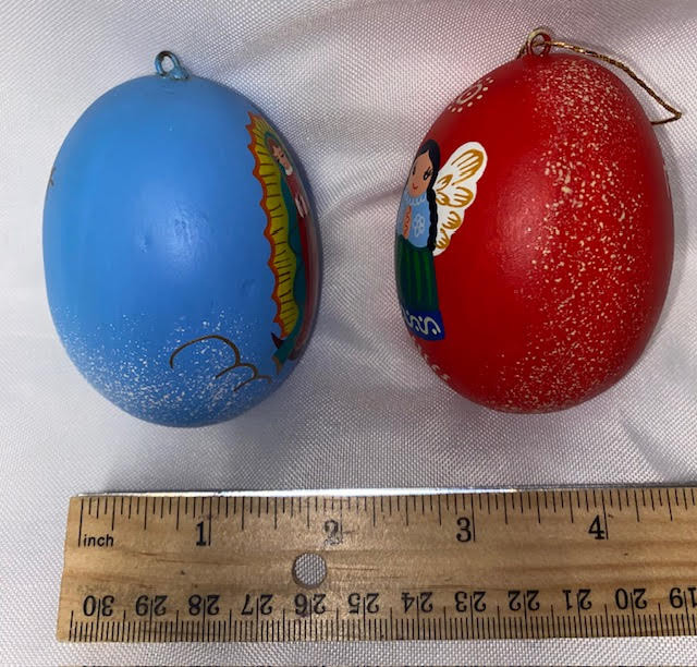 Vintage Set of 2 Hand Painted Metal Ornaments