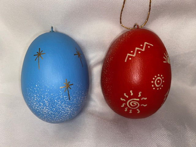 Vintage Set of 2 Hand Painted Metal Ornaments