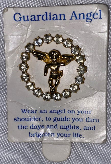 Vintage Guardian Angel Lapel Pin with Rhinestones 