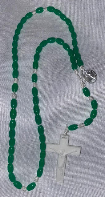 Green Plastic Rosary on Strong White Cord with St. Benedict Rosary