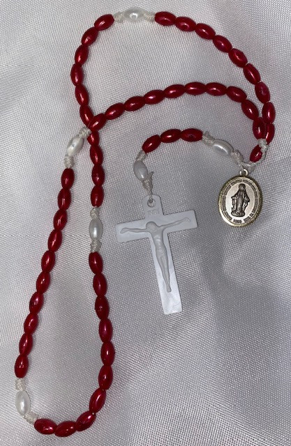 Deep Pink Plastic Rosary Newly Strung with Vintage Miraculous Medal