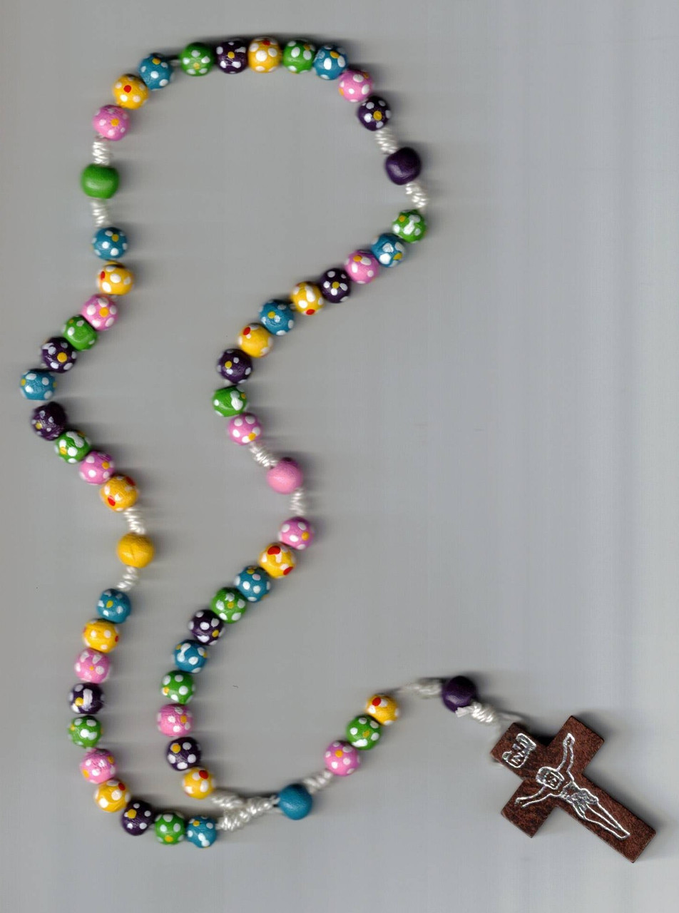 The Happy, Colorful Wooden Bead and Cord Rosary
