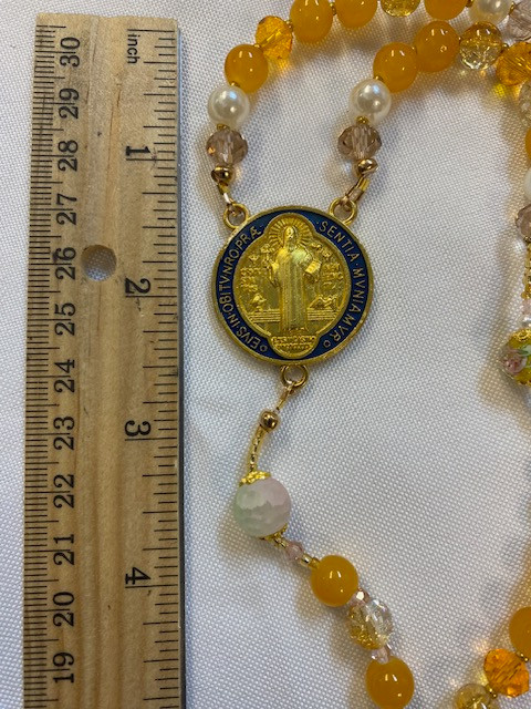 Stunning Handmade Rosary with "Velvet" Case - Gold-tone St. Benedict Centerpiece & Crucifix