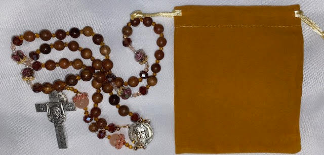 Stunning Earth Tone Handmade Rosary with Velvet Case - Silver-tone Holy Face Centerpiece & Crucifix - Miraculous Medal