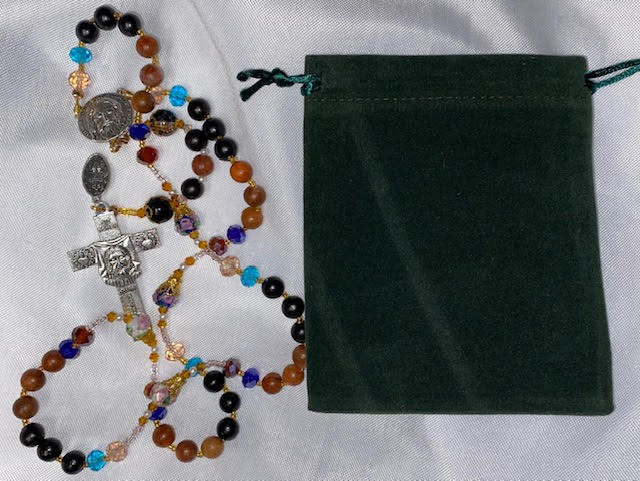 Gorgeous Handmade Rosary with Velvet Case - Silver-tone Holy Face Centerpiece & Crucifix - Miraculous Medal