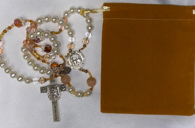 Charming Handmade Rosary with Velvet Case - Silver-tone Holy Face Centerpiece & Crucifix - Miraculous Medal