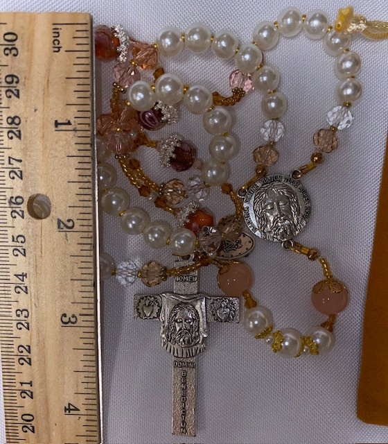 Charming Handmade Rosary with Velvet Case - Silver-tone Holy Face Centerpiece & Crucifix - Miraculous Medal