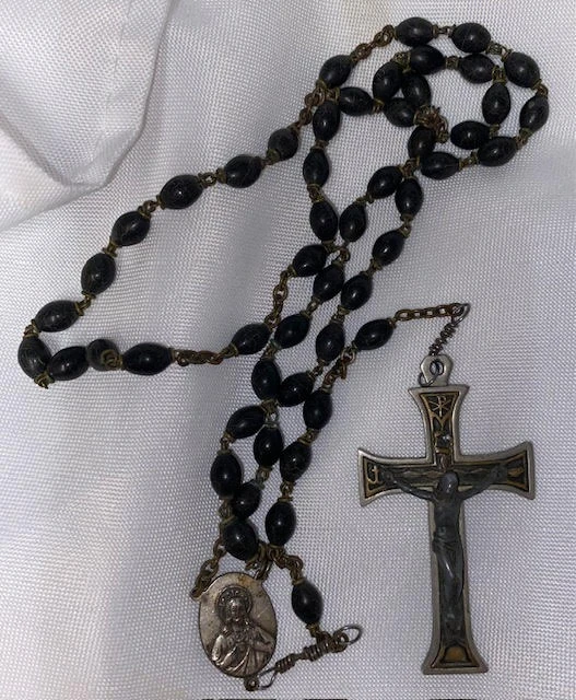 Vintage Italian Rosary - Wood Bead - 2.25" Crucifix 
