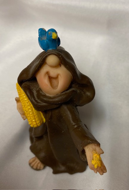 Vintage Friar Folk Figurine - Feeding Birds