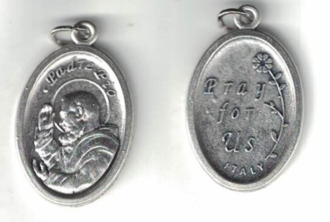 Saint Padre Pio Silver Oxidized Medal