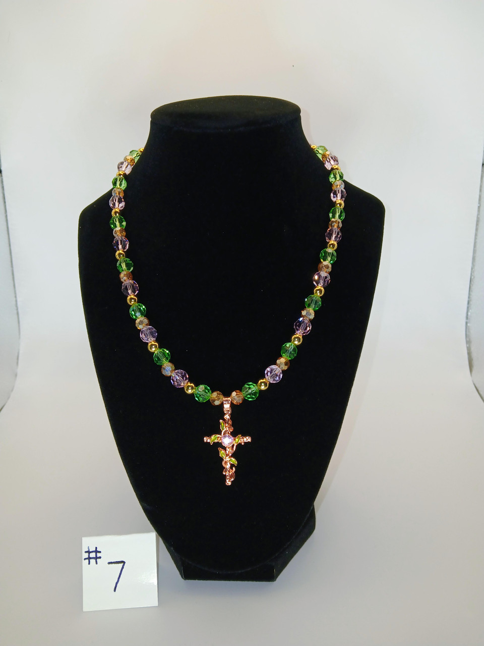 Very beautiful "I am the vine and you are the branches" Cross Pendant 18" Princess Necklace with Beautiful Crystal Glass Beads