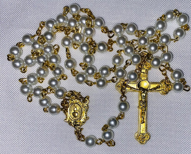 Beautiful Gold-tone 'Pearl' Rosary - New - Only 1 Available