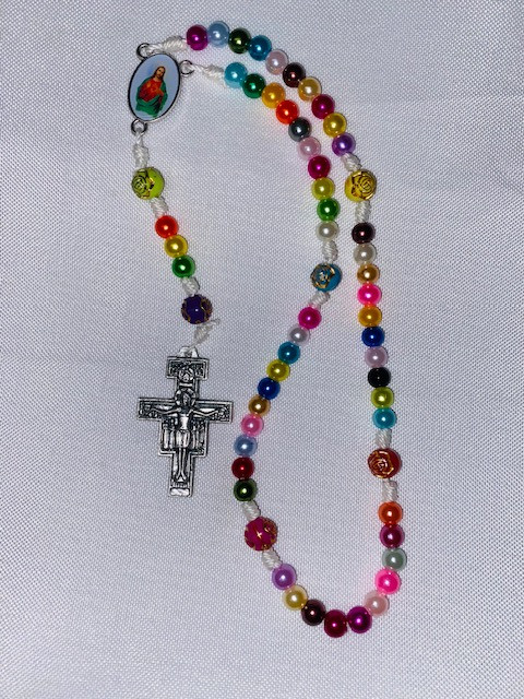 Colorful Sacred Heart Rosary with San Damiano Crucifix