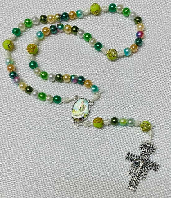 Green Tone St. Jude Rosary with San Damiano Crucifix