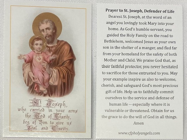 Prayer to St. Joseph, Defender of Life Prayer Card