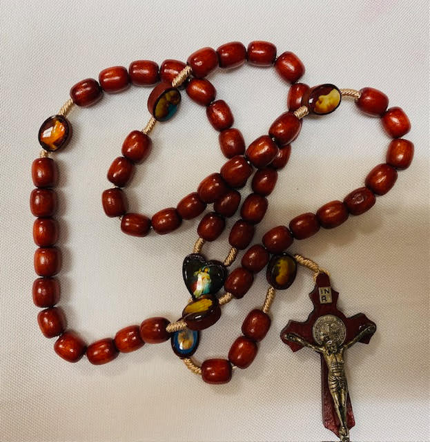 Pro-Life Wood Rosary with Vintage St. Benedict Crucifix