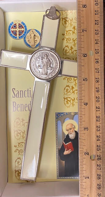 7.5" Silver St. Benedict Wall Crucifix with Luminous Enamel