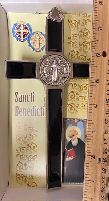 7.5" Silver St. Benedict Wall Crucifix with Black Enamel