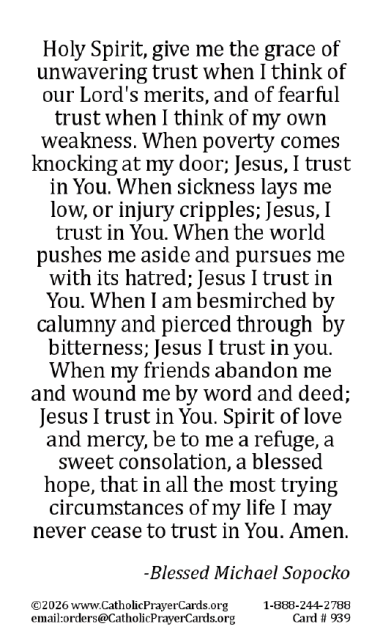 Blessed Fr. Michael Sopocko Prayer Card