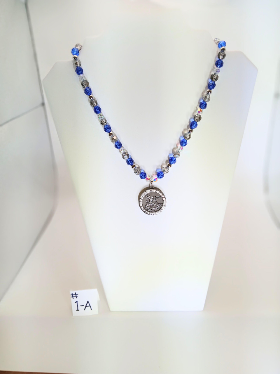 Silver zinc alloy pendant of Saint Michael - 18 inch Princess necklace
