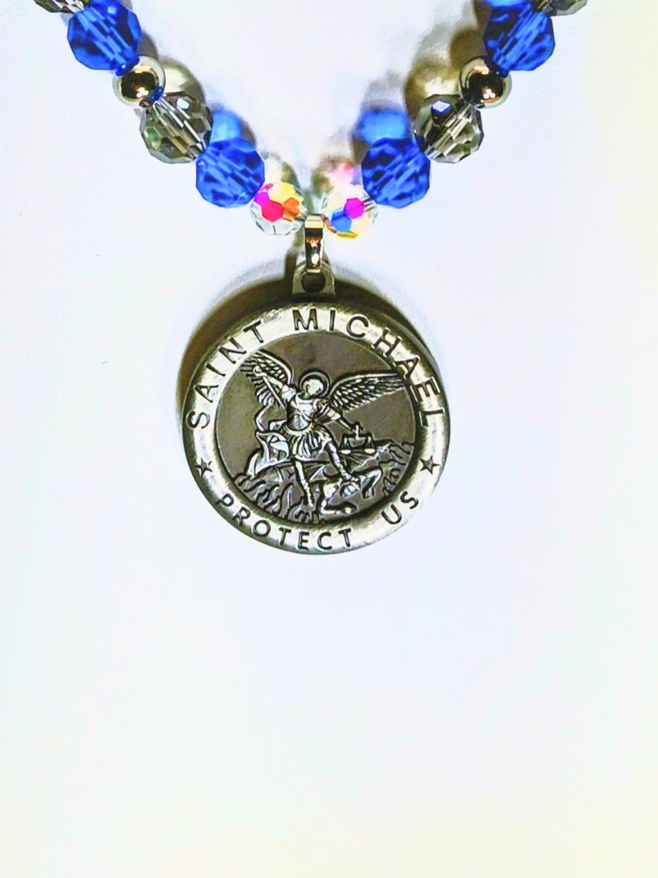 Silver zinc alloy pendant of Saint Michael - 18 inch Princess necklace
