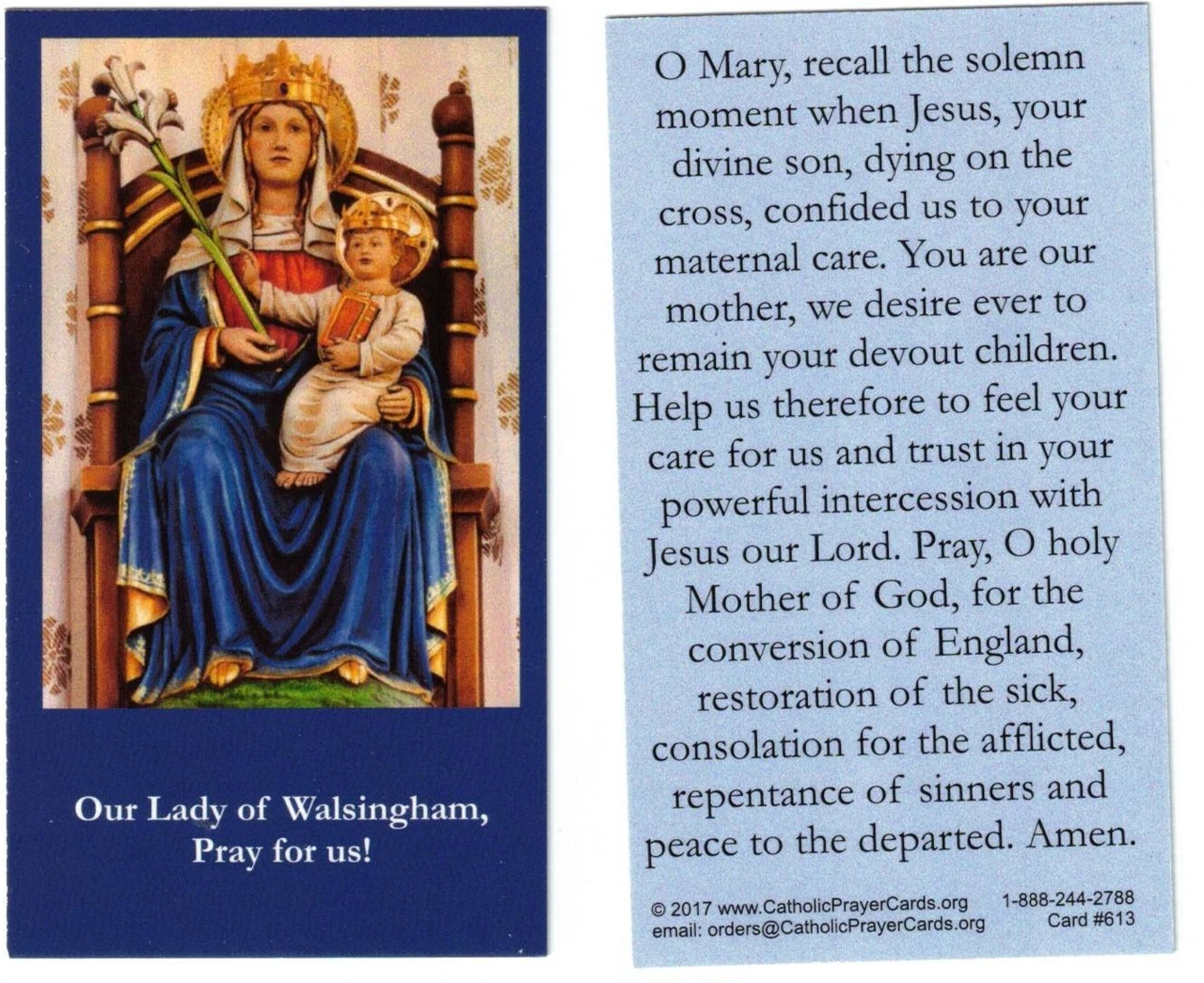Our Lady of Walsingham Prayer Card