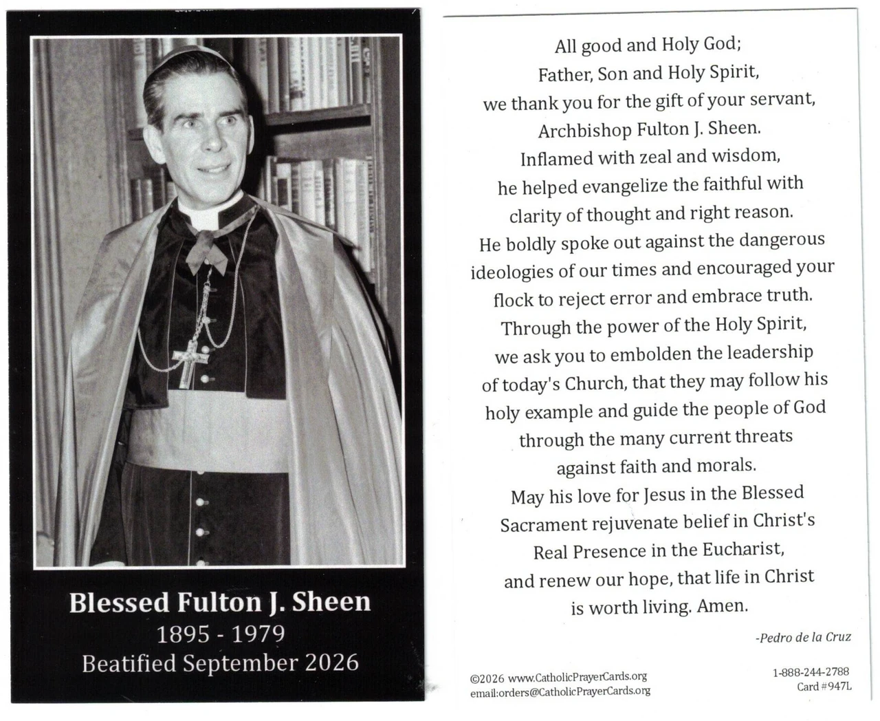 Blessed Fulton Sheen Prayer Card