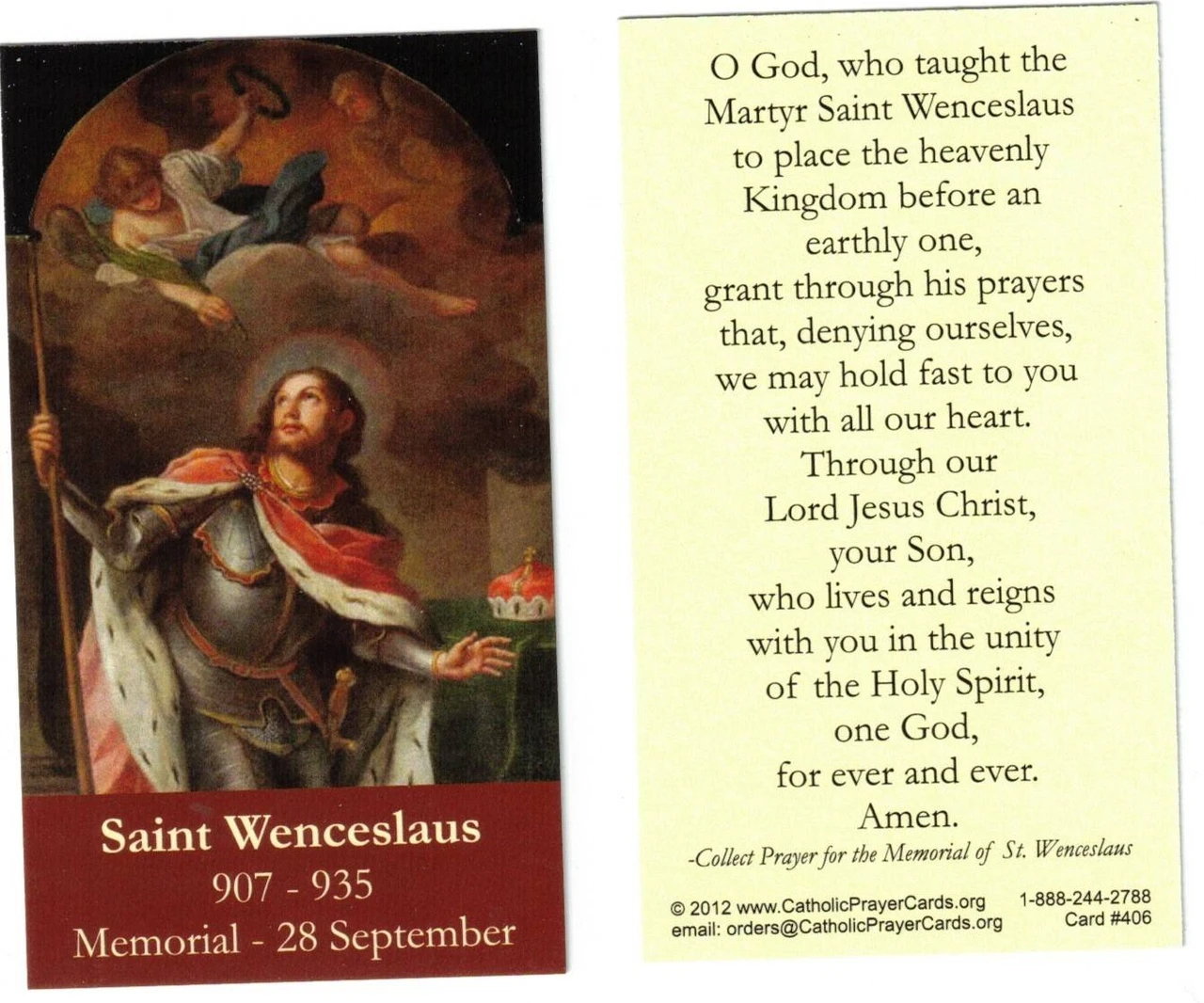 Saint Wenceslaus Prayer Card