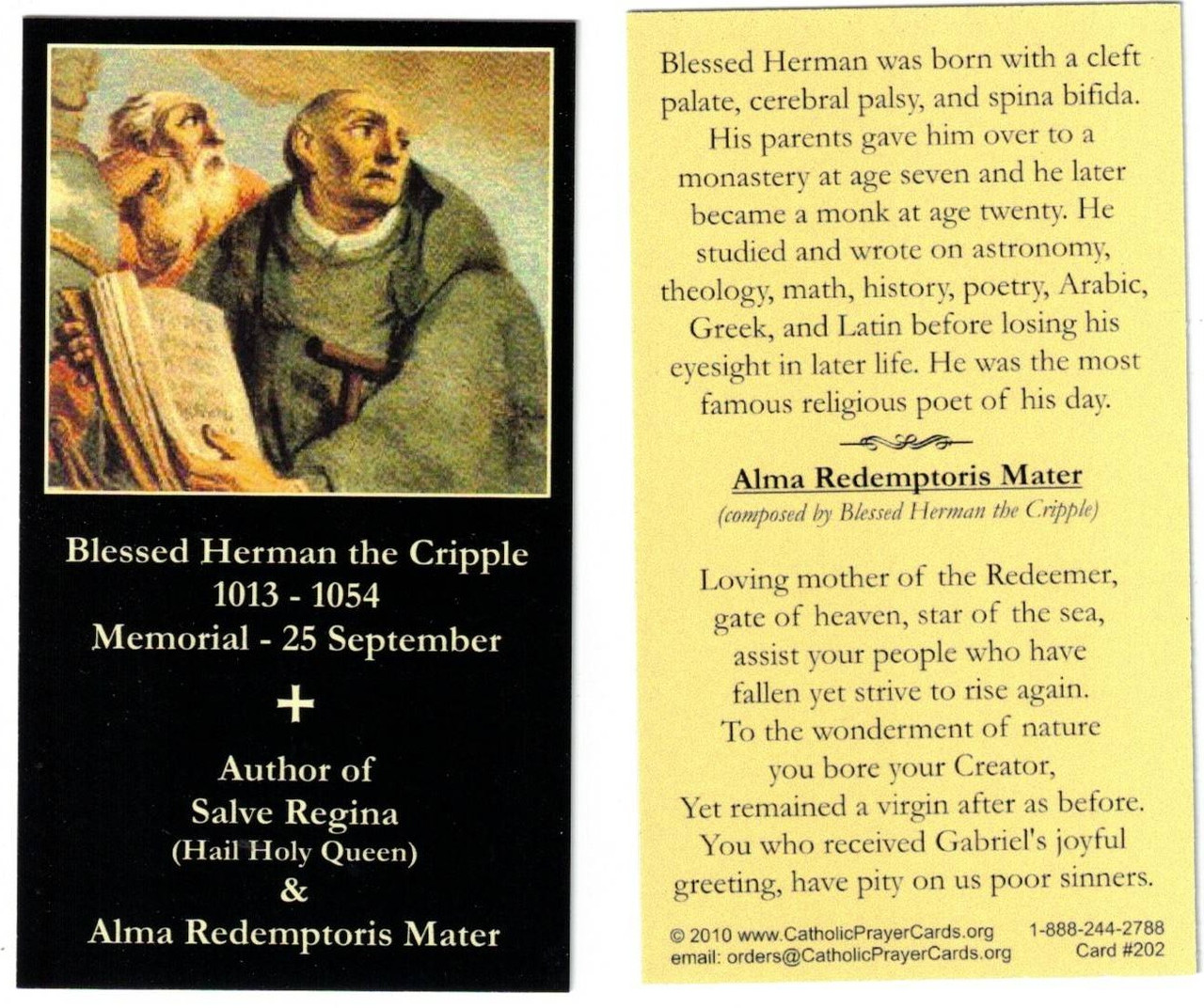 Blessed Herman the Cripple Prayer Card