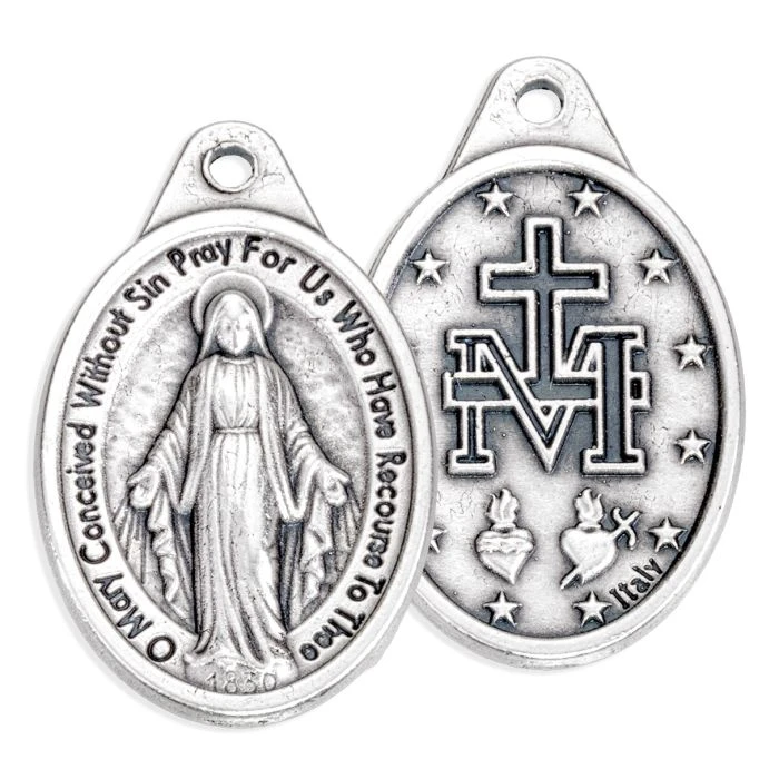 Miraculous Medal Inexpensive Silver Oxidized Medal Made in Italy 